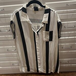 Kori Black & Cream Vertical Stripe Short Sleeve Dress